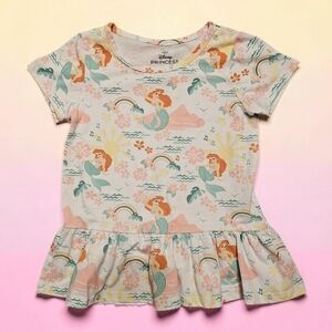 Disney Princess Ariel Pastel Mermaid Ruffle Top - Mint, Peach & Yellow. Size 5.